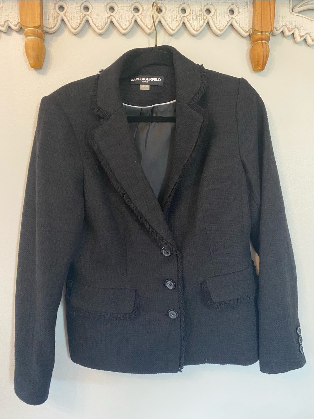 Karl Lagerfeld Black Fringe-Trim Tailored Blazer